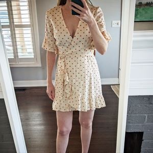 WAYF Faenza Flutter Polka Dot Wrap Dress